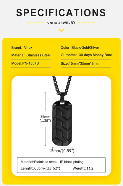 Vnox Cool Tire Pattern Necklaces for Men Boys, Stainless Steel Geometric Bar Pendant Collar, Punk Stylish Gifts for Him